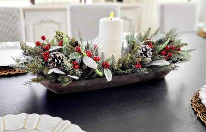 Christmas Dough Bowl Centerpiece – Handcrafted Farmhouse Pine Decor