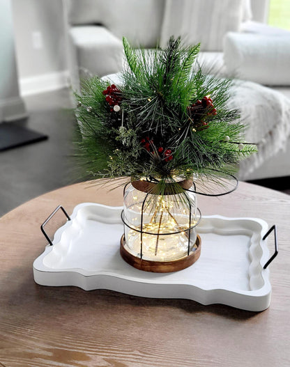 Christmas Lantern Centerpiece – Lighted Farmhouse Pine Berry Table