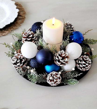 Christmas Table Centerpiece – White Ornament Farmhouse Arrangement