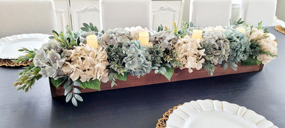 Farmhouse Table Centerpiece – Hydrangea Wood Box with Candles