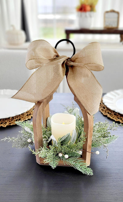 Christmas Lantern Centerpiece – Rustic Wooden Flameless