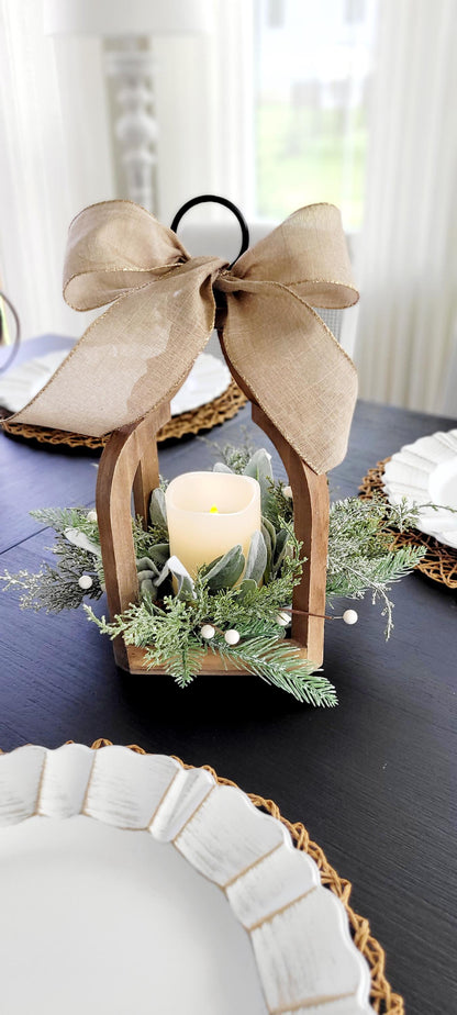 Christmas Lantern Centerpiece – Rustic Wooden Flameless