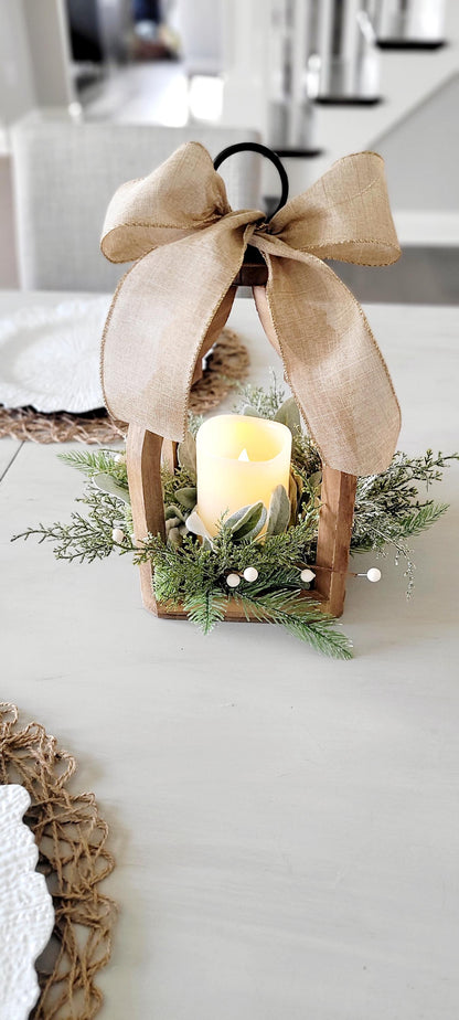 Christmas Lantern Centerpiece – Rustic Wooden Flameless