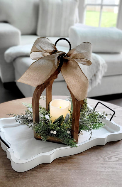 Christmas Lantern Centerpiece – Rustic Wooden Flameless