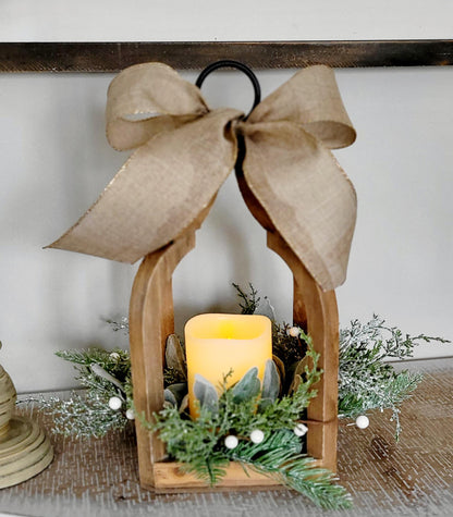 Christmas Lantern Centerpiece – Rustic Wooden Flameless