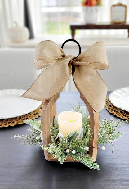 Christmas Lantern Centerpiece – Rustic Wooden Flameless