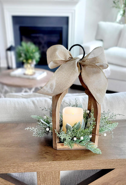 Christmas Lantern Centerpiece – Rustic Wooden Flameless