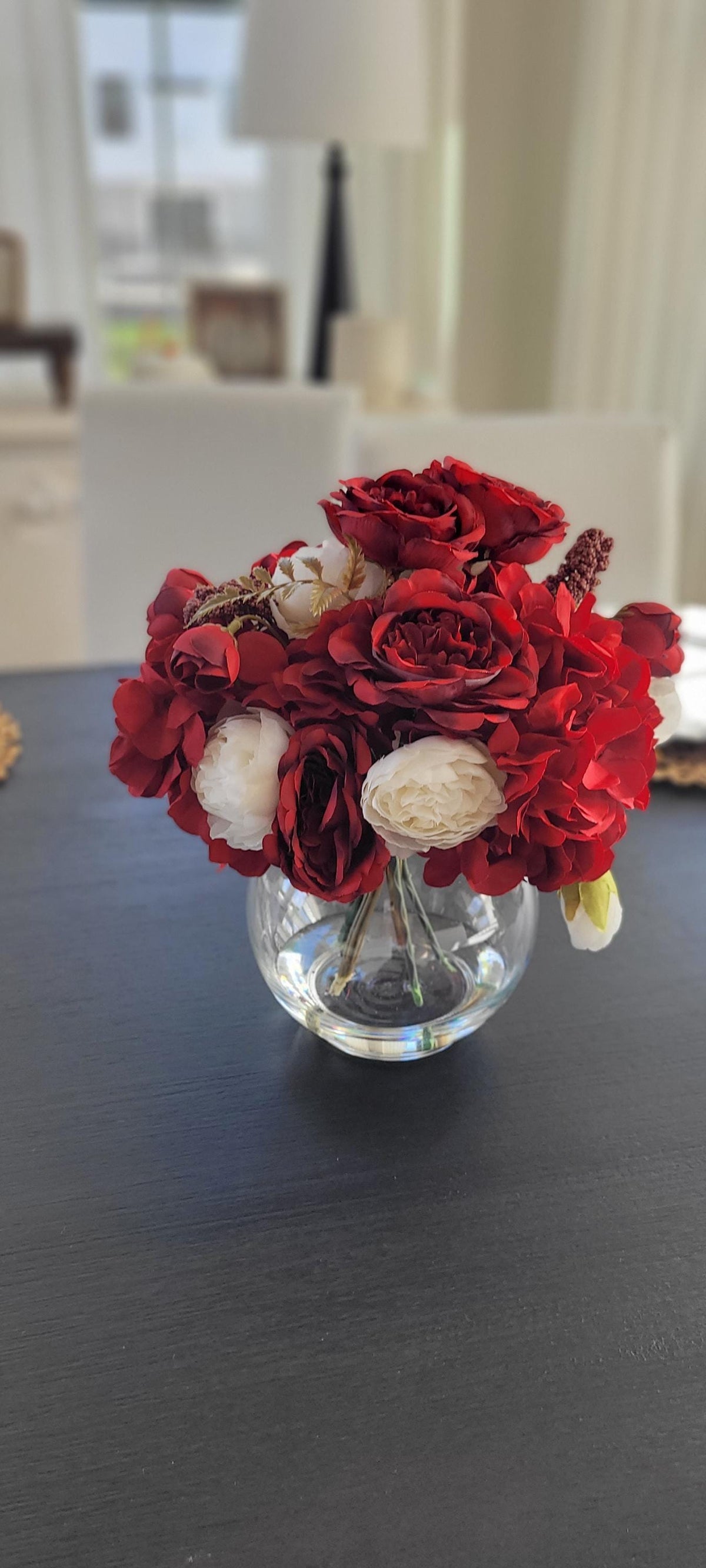 Red Rose Centerpiece – Silk Flower Arrangement for Dining Table