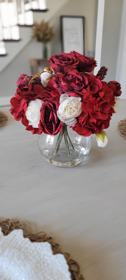 Red Rose Centerpiece – Silk Flower Arrangement for Dining Table