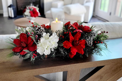 Christmas Table Centerpiece – Farmhouse Dough Bowl Red Poinsettia
