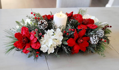 Christmas Table Centerpiece – Farmhouse Dough Bowl Red Poinsettia