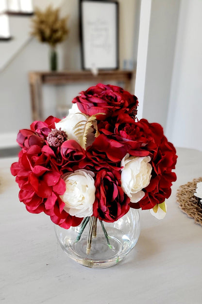 Red Rose Centerpiece – Silk Flower Arrangement for Dining Table