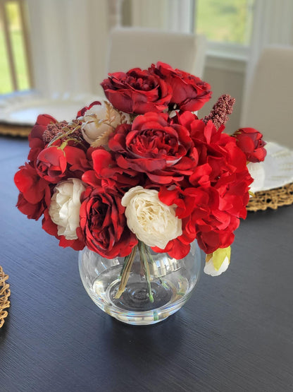 Red Rose Centerpiece – Silk Flower Arrangement for Dining Table