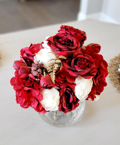 Red Rose Centerpiece – Silk Flower Arrangement for Dining Table