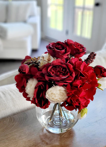 Red Rose Centerpiece – Silk Flower Arrangement for Dining Table