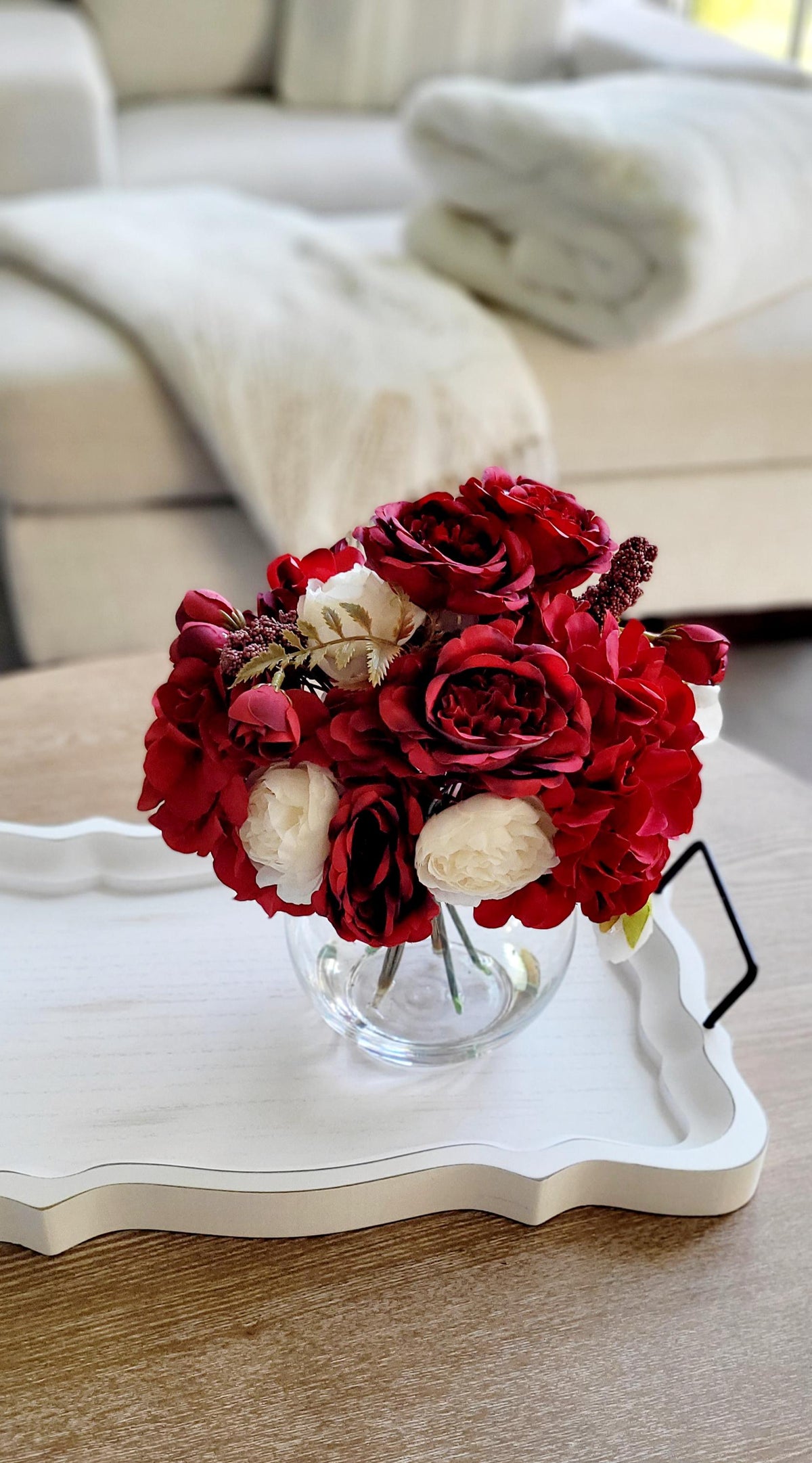 Red Rose Centerpiece – Silk Flower Arrangement for Dining Table