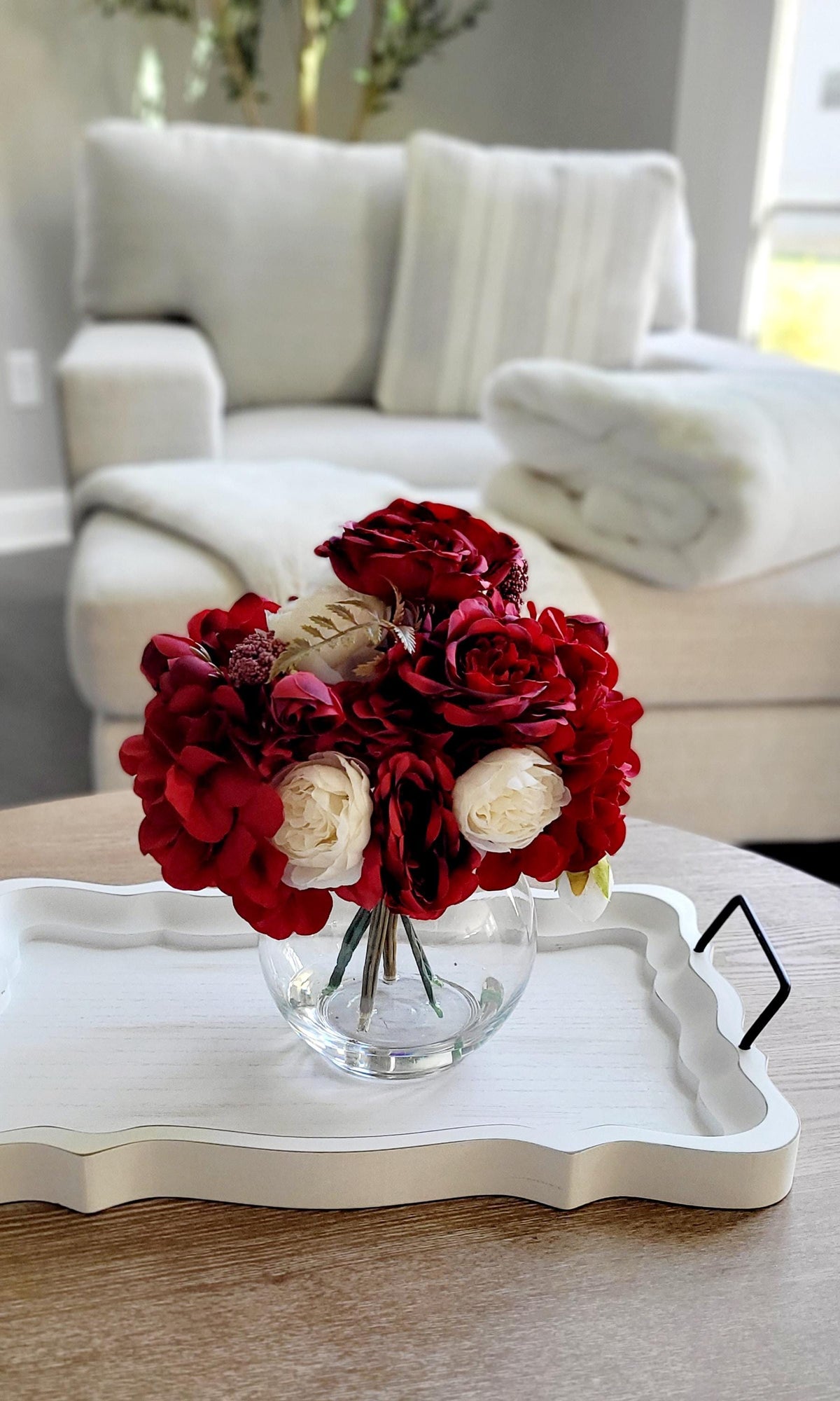 Red Rose Centerpiece – Silk Flower Arrangement for Dining Table