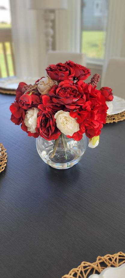 Red Rose Centerpiece – Silk Flower Arrangement for Dining Table