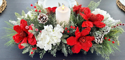 Christmas Table Centerpiece – Farmhouse Dough Bowl Red Poinsettia