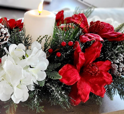 Christmas Table Centerpiece – Farmhouse Dough Bowl Red Poinsettia