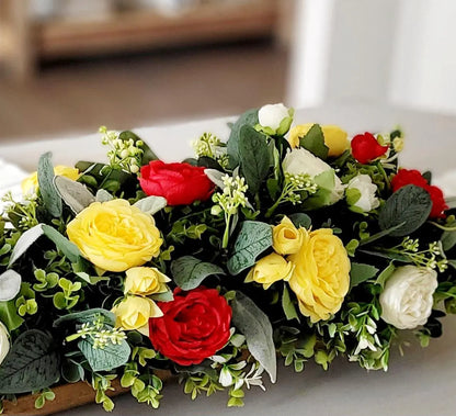 Artificial Flower Centerpiece – Farmhouse Silk Peony Wooden Bowl Display