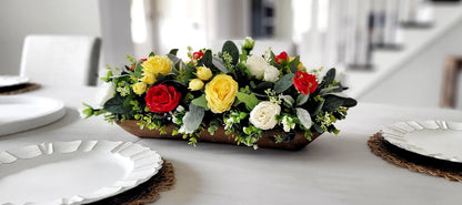 Artificial Flower Centerpiece – Farmhouse Silk Peony Wooden Bowl Display