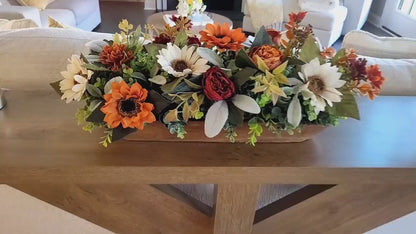 Fall Table Centerpiece – Handcrafted Dough Bowl Sunflower Arrangement